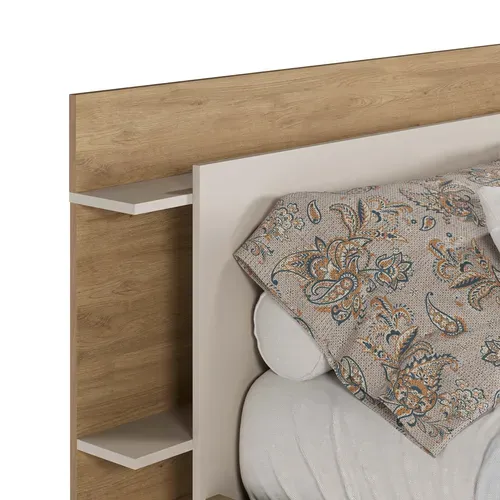 Lit coffre avec sommier relevable 160x200 cm AMELIE imitation chêne et crème