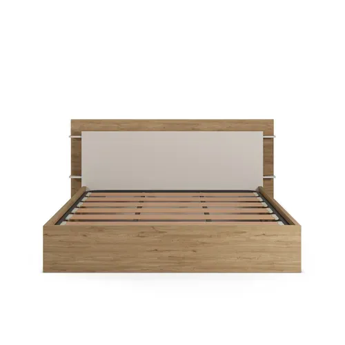 Lit coffre avec sommier relevable 160x200 cm AMELIE imitation chêne et crème