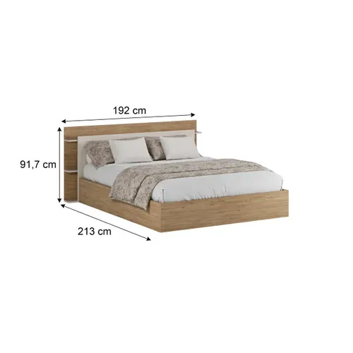 Lit coffre avec sommier relevable 160x200 cm AMELIE imitation chêne et crème