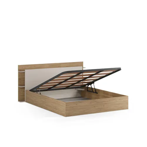 Lit coffre avec sommier relevable 160x200 cm AMELIE imitation chêne et crème