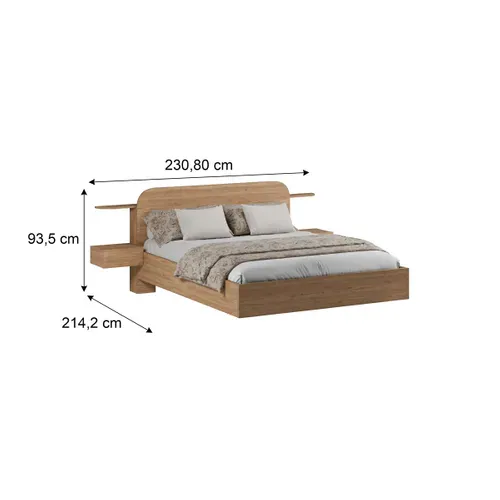 Lit 140x190cm chevets intégrés DORIAN imitation chêne et crême