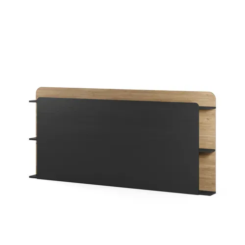 Tête de lit avec rangements NINON noir et imitation chêne