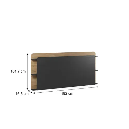 Tête de lit 140/160 cm avec rangements NINON noir et imitation chêne