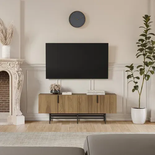 Meuble TV 150cm ELDIA imitation chêne vue d'ambiance 1