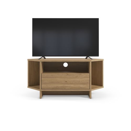 Meuble TV d'angle RUBIK imitation chêne vue de face