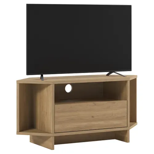 Meuble TV d'angle RUBIK imitation chêne vue 3/4