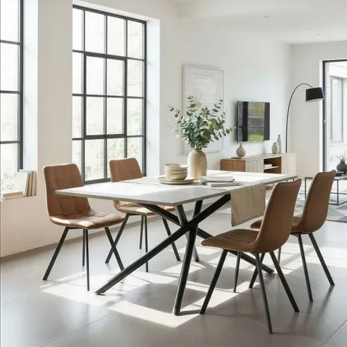 Table à manger SAKI L.160 cm effet travertin