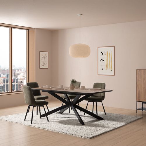 Table extensible L. 190/250 cm ADINA Imitation chêne / noir vue d'ambiance 1
