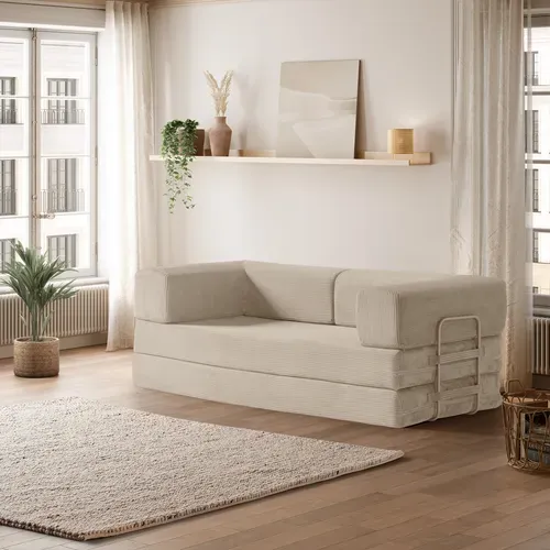 Canapé 3 places convertible VALENCIA compressé tissu beige