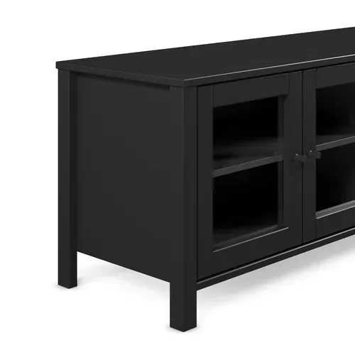 Meuble TV L.150 cm portes vitrées ALESSANDRA pin massif noir vue détaillée