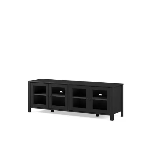 Meuble TV L.150 cm portes vitrées ALESSANDRA pin massif noir vue de profil