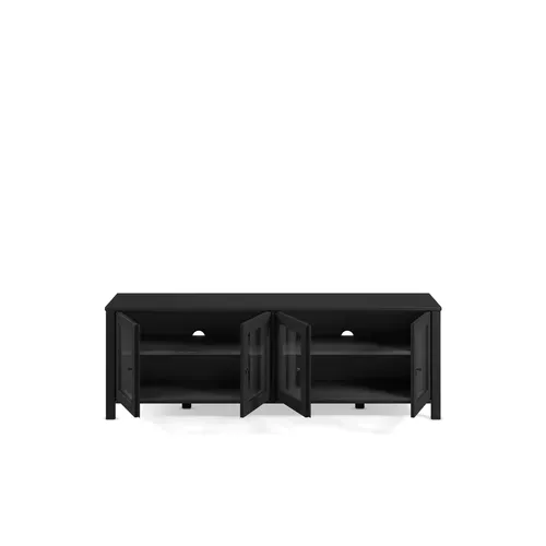 Meuble TV L.150 cm portes vitrées ALESSANDRA pin massif noir