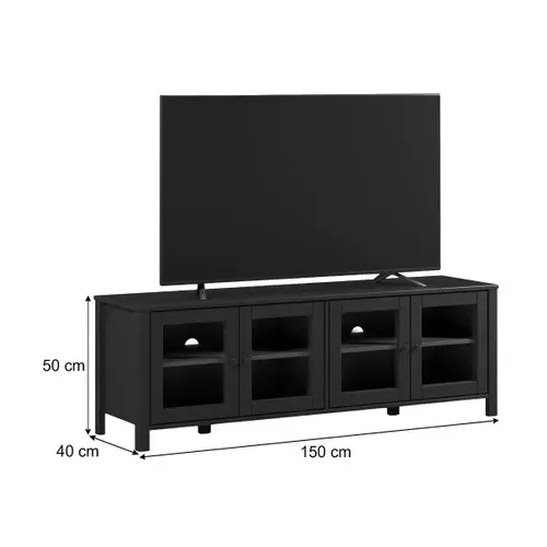 Meuble TV L.150 cm portes vitrées ALESSANDRA pin massif noir