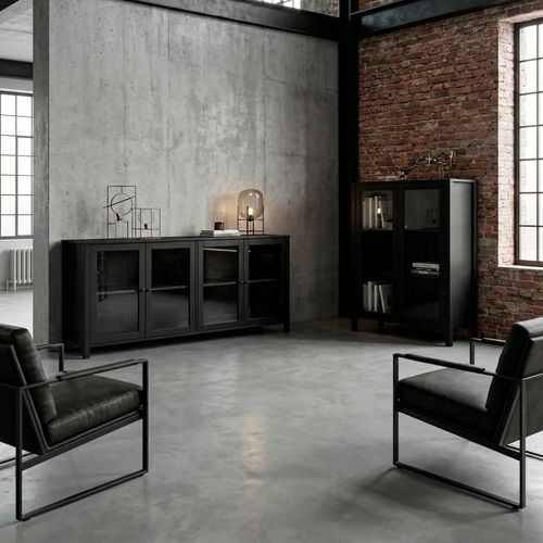 Buffet 4 portes vitrées L. 186 cm ALESSANDRA en pin massif noir