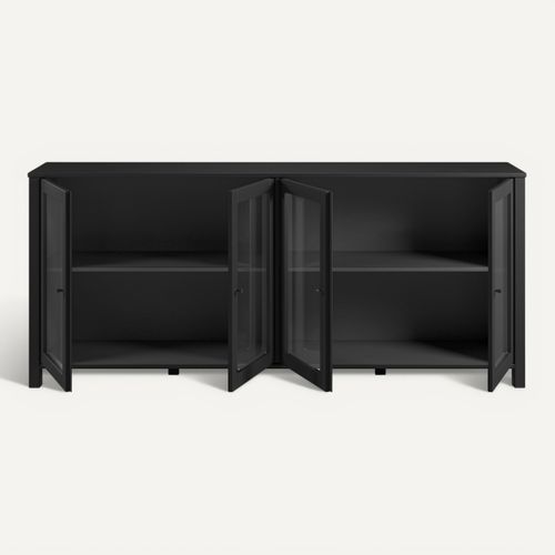Buffet 4 portes vitrées L. 186 cm ALESSANDRA en pin massif noir