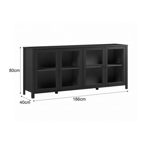 Buffet 4 portes vitrées L. 186 cm ALESSANDRA en pin massif noir