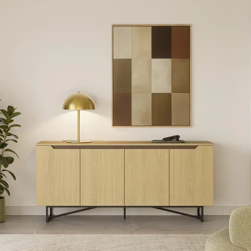 Buffet 4 portes 180 cm JILL imitation chêne vue d'ambiance 1