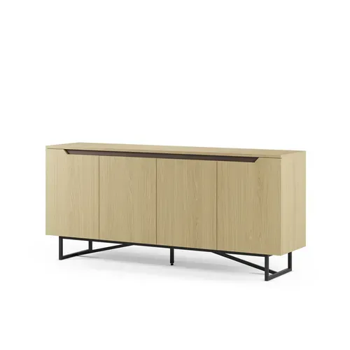 Buffet 4 portes 180 cm JILL imitation chêne vue de profil