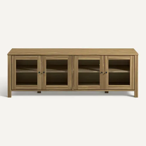 Meuble TV L.150 cm portes vitrées ALESSANDRA pin massif vue de face