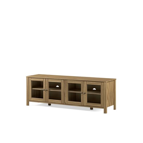 Meuble TV L.150 cm portes vitrées ALESSANDRA pin massif vue de profil