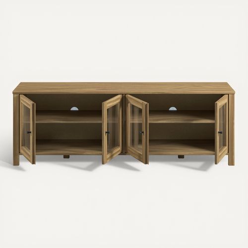 Meuble TV L.150 cm portes vitrées ALESSANDRA pin massif