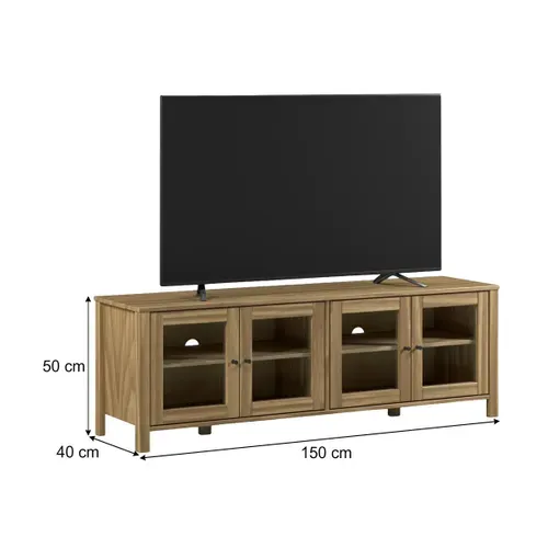 Meuble TV L.150 cm portes vitrées ALESSANDRA pin massif
