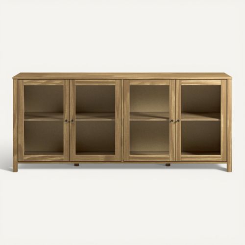 Buffet 4 portes vitrées L. 186 cm ALESSANDRA en pin massif vue de face