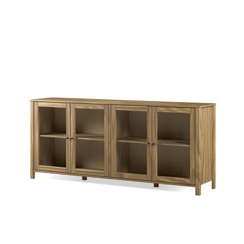 Buffet 4 portes vitrées L. 186 cm ALESSANDRA en pin massif vue de profil
