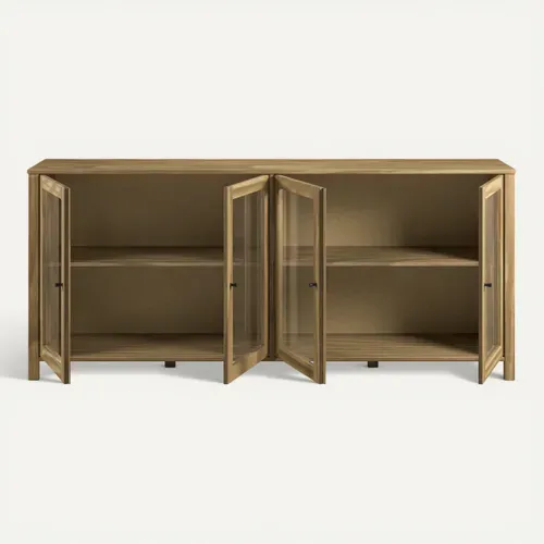 Buffet 4 portes vitrées L. 186 cm ALESSANDRA en pin massif
