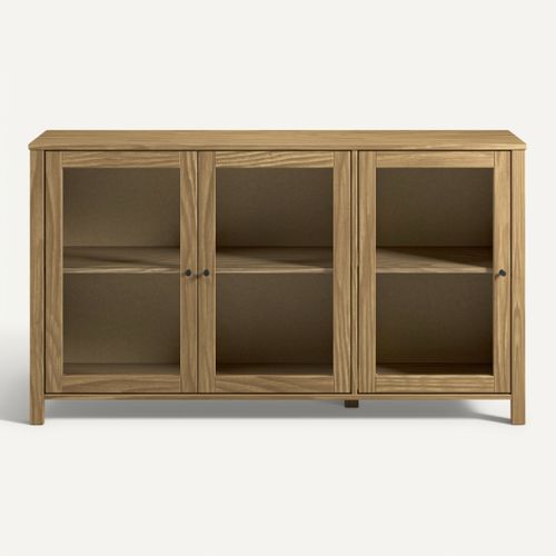 Buffet 3 portes vitrées L. 142 cm ALESSANDRA en pin massif vue de face