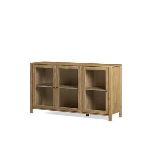Buffet 3 portes vitrées L. 142 cm ALESSANDRA en pin massif vue de profil