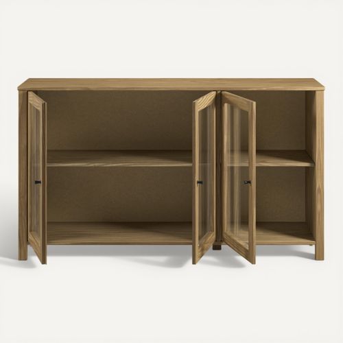 Buffet 3 portes vitrées L. 142 cm ALESSANDRA en pin massif