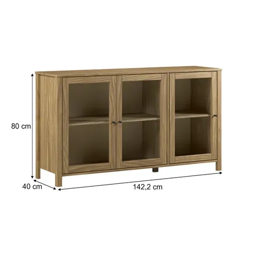 Buffet 3 portes vitrées L. 142 cm ALESSANDRA en pin massif