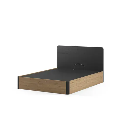 Lit coffre 140x190 cm BROOKLYN imitation chêne et noir vue de profil