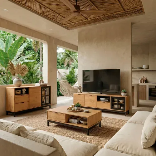 Table basse style atelier BRONX Bois massif et noir