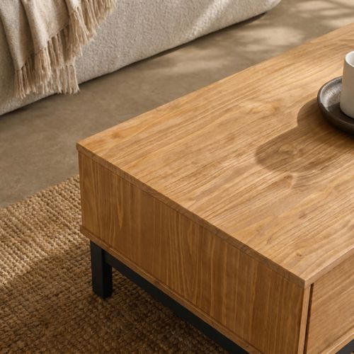 Table basse style atelier BRONX Bois massif et noir