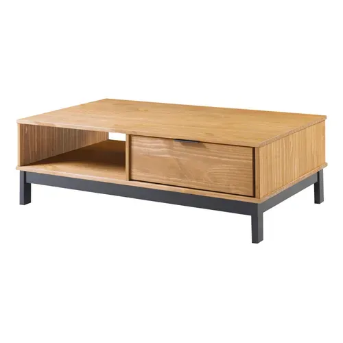 Table basse style atelier BRONX Bois massif et noir