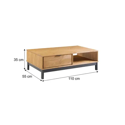 Table basse style atelier BRONX Bois massif et noir