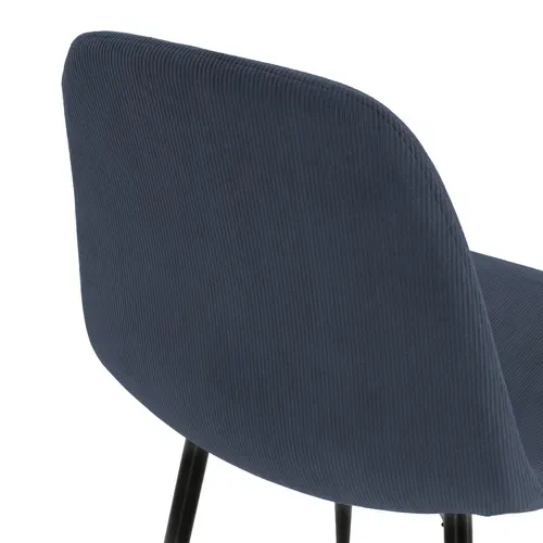 Ensemble de table en pierre frittée + 4 chaises MINKA en velours côtelé gris et bleu vue de derrière
