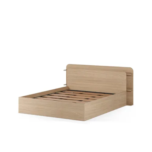 Lit coffre 140x190 cm AMELINE imitation chêne et grège vue de profil