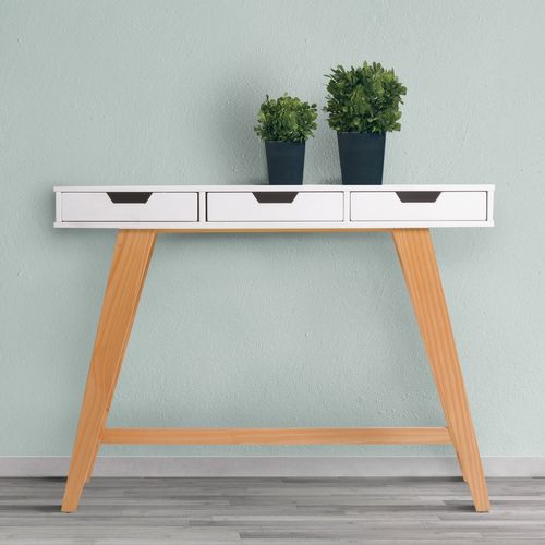 Console Miranda Avec 3 Tiroirs En Blanc Et Chêne