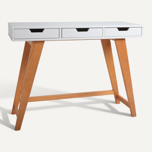 Console Miranda Avec 3 Tiroirs En Blanc Et Chêne