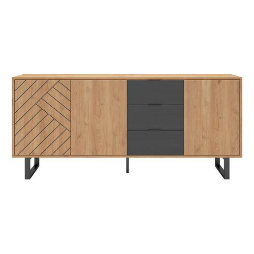 Buffet 3 portes 3 tiroirs 180 cm VANIA imitation chêne