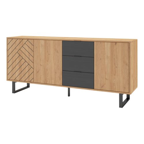 Buffet 3 portes 3 tiroirs 180 cm VANIA imitation chêne