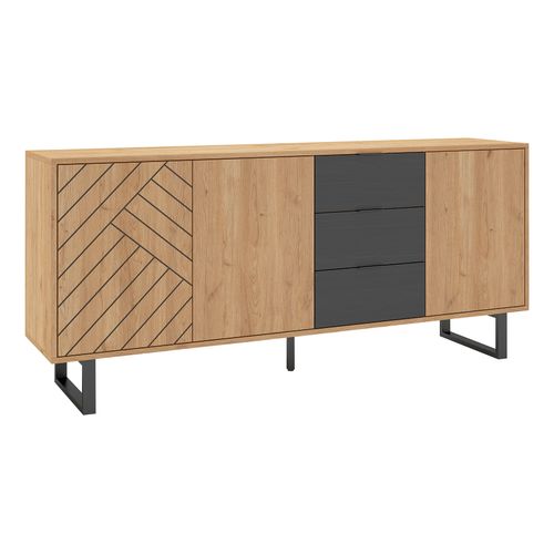 Buffet 3 portes 3 tiroirs 180 cm VANIA imitation chêne