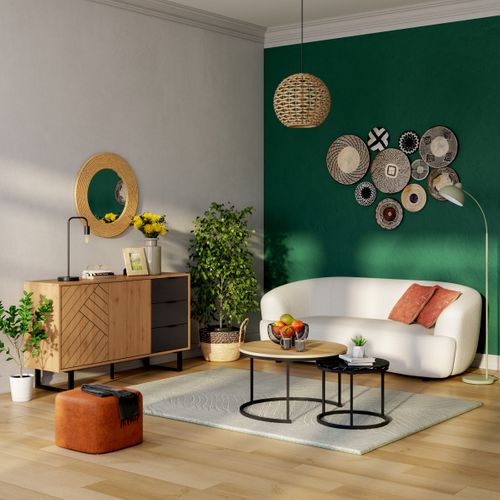 Buffet 2 portes 3 tiroirs 140 cm VANIA imitation chêne