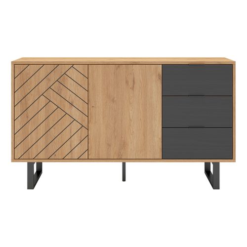 Buffet 2 portes 3 tiroirs 140 cm VANIA imitation chêne
