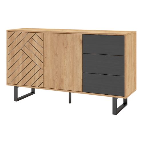 Buffet 2 portes 3 tiroirs 140 cm VANIA imitation chêne