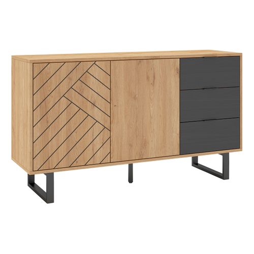 Buffet 2 portes 3 tiroirs 140 cm VANIA imitation chêne