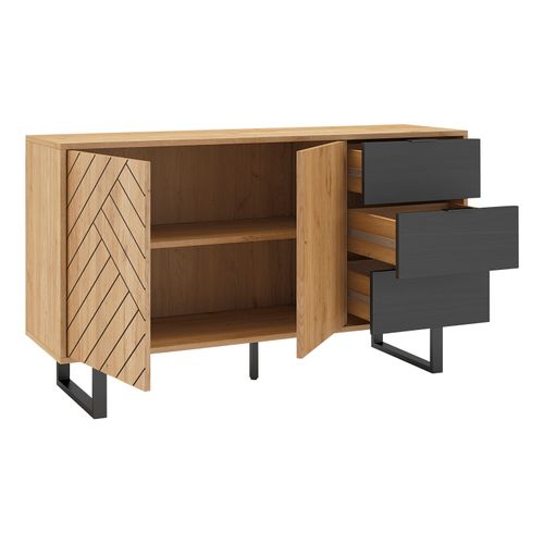 Buffet 2 portes 3 tiroirs 140 cm VANIA imitation chêne